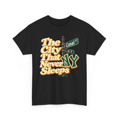 NYC 'The City That Never Sleeps' Tee — Canal St Street Sign Graphic