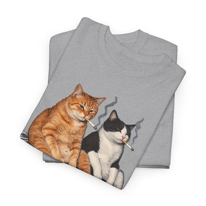 Cat Duo Tee — Relaxed Cats with Coffee Illustration