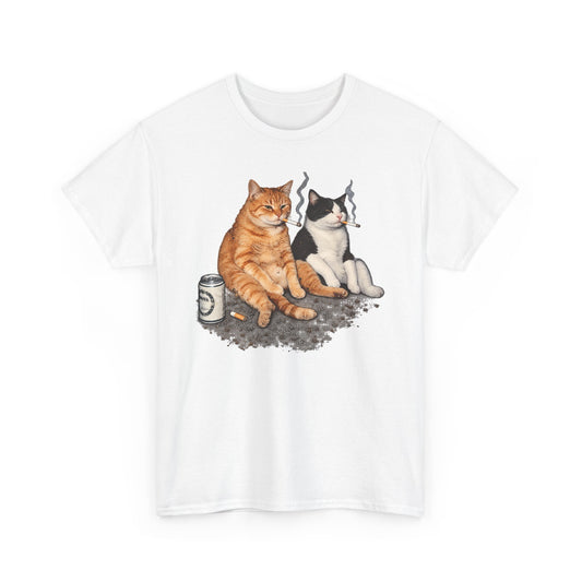 Cat Duo Tee — Relaxed Cats with Coffee Illustration
