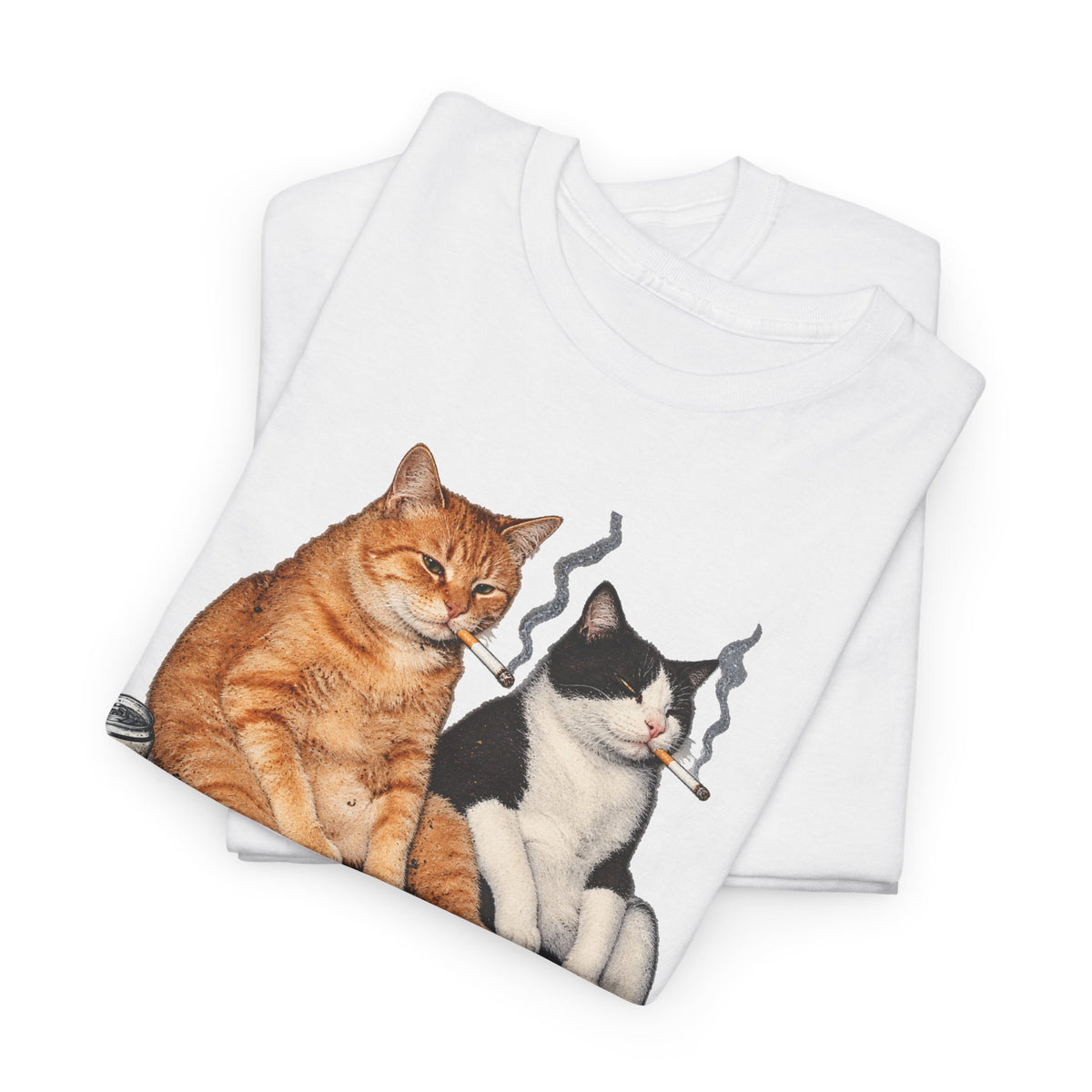 Cat Duo Tee — Relaxed Cats with Coffee Illustration