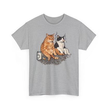 Cat Duo Tee — Relaxed Cats with Coffee Illustration