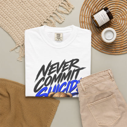Never Commit Suii Teddy T-Shirt — Back-Print Mental Health Awareness Tee