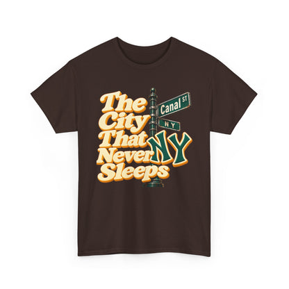 NYC 'The City That Never Sleeps' Tee — Canal St Street Sign Graphic