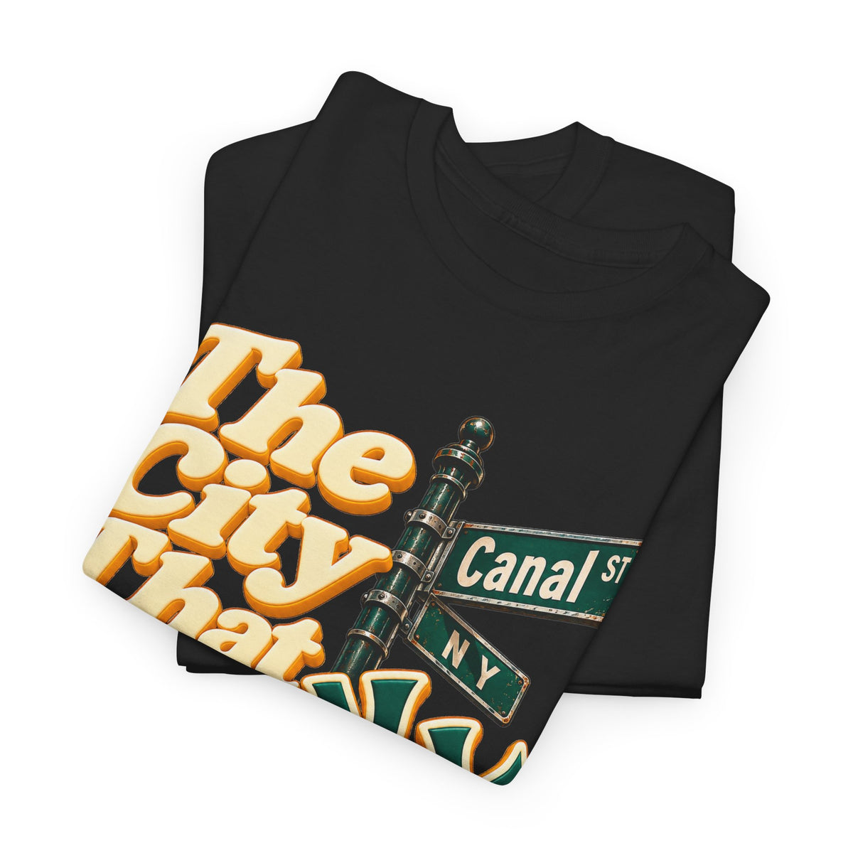 NYC 'The City That Never Sleeps' Tee — Canal St Street Sign Graphic
