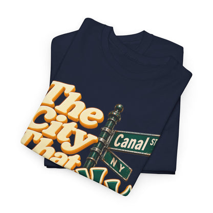 NYC 'The City That Never Sleeps' Tee — Canal St Street Sign Graphic