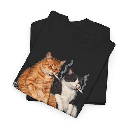 Cat Duo Tee — Relaxed Cats with Coffee Illustration