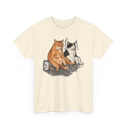 Cat Duo Tee — Relaxed Cats with Coffee Illustration