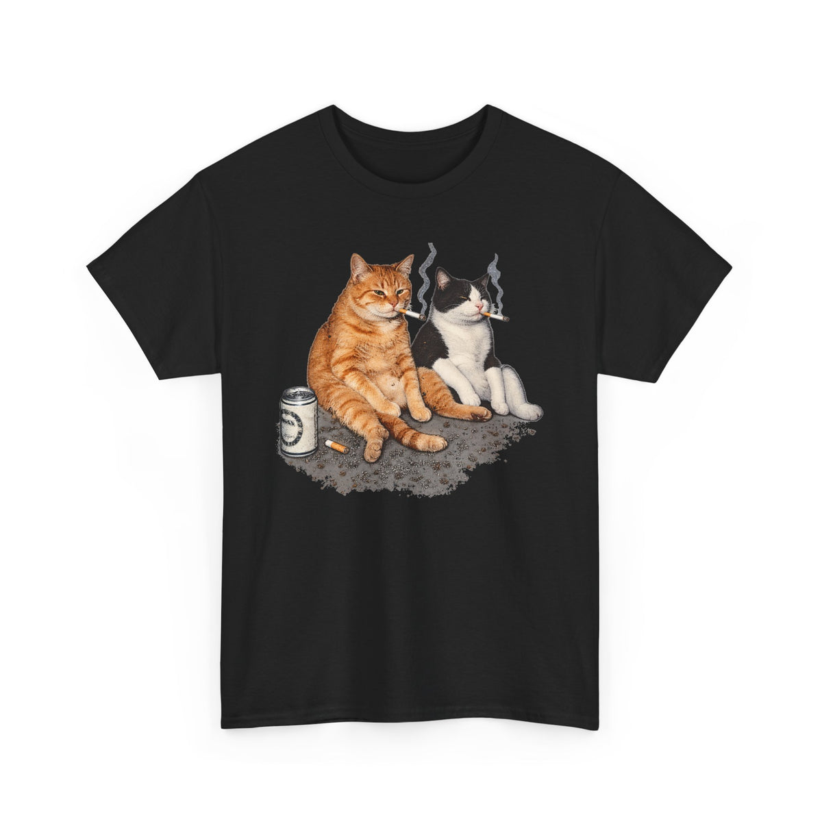 Cat Duo Tee — Relaxed Cats with Coffee Illustration